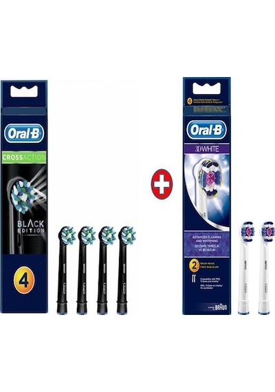 Oral-B Cross Action Diş Fırçası Yedek Başlık Siyah 4'lü + 3D White Diş Fırçası Yedek Başlık 2'li