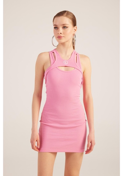 Holly Lolly Halter Yakalı Fitilli Mini Carlin Elbise Pembe