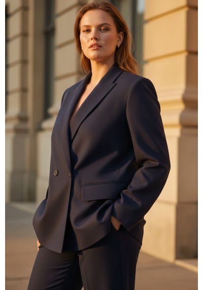 Hanezza Çift Düğmeli Blazer Ceket Plus Size Lacivert - 789093682 Lacivert