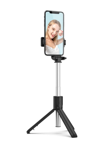 3'ü 1 Arada Bluetooth Selfie Çubuğu Ve Tripod, 360 Dönebilir Başlık, 10m Kablosuz Bağlantı, Apple Uyumlu iOS Ve Android Tüm Cihazlar İle , Siyah Siyah
