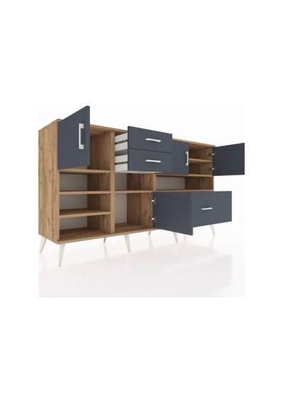 Kronos Konsol 7 Raflı 3 Çekmeceli 4 Kapaklı 176x59x99 Çam-antrasi Çam-antrasit