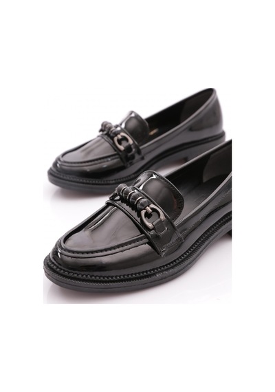 Dgn 2623003 Kadın Tokalı Loafer Ayakkabı Siyah Rugan