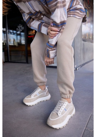 Dapne Bej Hakiki Süet Kalın Tabanlı Kadın Sneaker-Bej