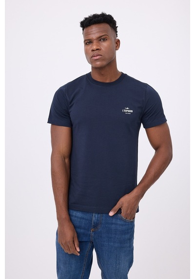 Marıne Tee Deniz Temalı Ribana Bisiklet Yaka Pamuk T-shirt-3151 Koyu Mavi