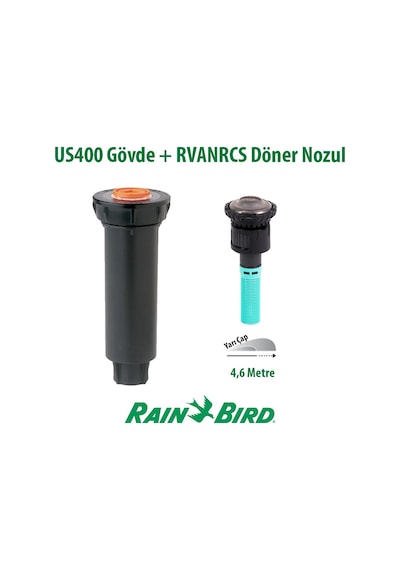 Rain Bird Rvanrcs Döner Nozul, Açı Ayarsız, 1,5x4,6 Mt. Ve 1804 Profesyonel Sprey Gövde Seti