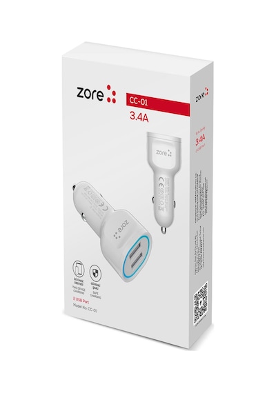 Mobilefix Cc-01 Hızlı Şarj Özellikli Led Işıklı Dual Usb Araç Şarj Başlığı 18w - Beyaz Beyaz