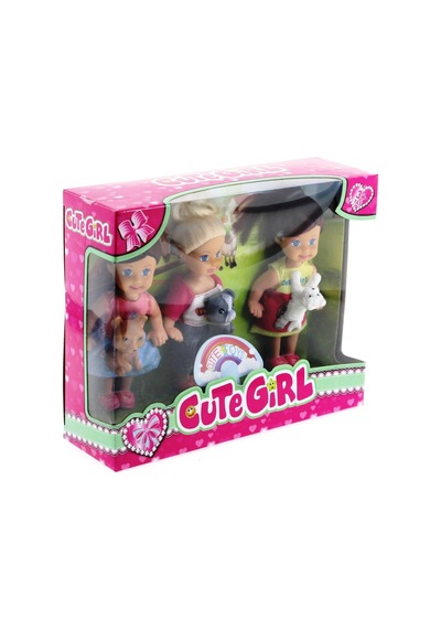 Cute Girl Mini Bebek Ve Evcil Hayvan Üçlü Set