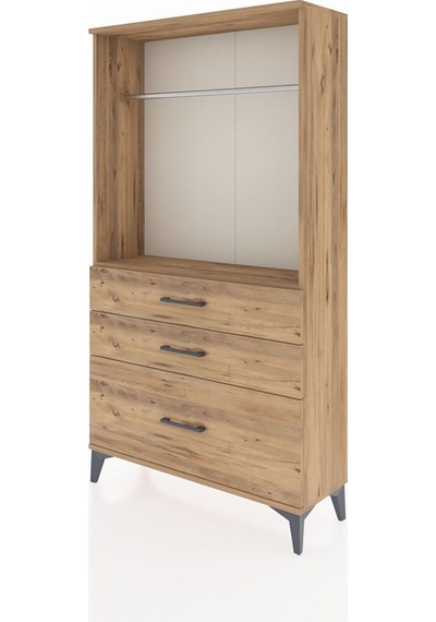 Arges Dolap Tek Raflı 3 Çekmeceli Tek Askılı 88x30x163 Çam-çam Atlas Çam