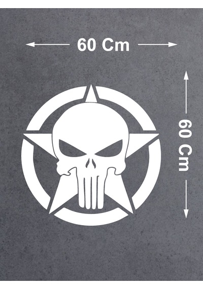 Punisher İnfazcı Kurukafa Yıldız Sticker - Araba Oto Motosiklet Cam Sticker - 00063 60x60 Cm