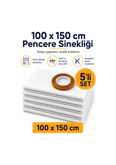 5li 100x150 5,6 Metre Cırt Bantlı Sökülüp Kesilebilir Takılabilen Sineklik