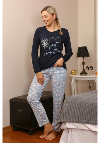 Akbeniz Kadın Penye Uzun Kol Pijama Takım 4189 - M Lacivert
