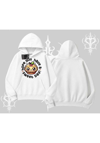 Startmore Sweet Day Cupcake Baskılı Kapşonlu Sweatshirt Beyaz
