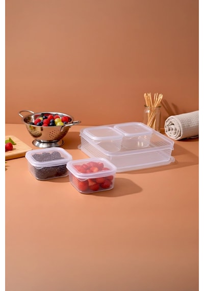 Sızdırmaz Kapaklı 4+1 Bölmeli Kahvaltılık Saklama Kabı-buzdolabı Organizeri 4x0,25 Lt-1x1,6lt Şeffaf