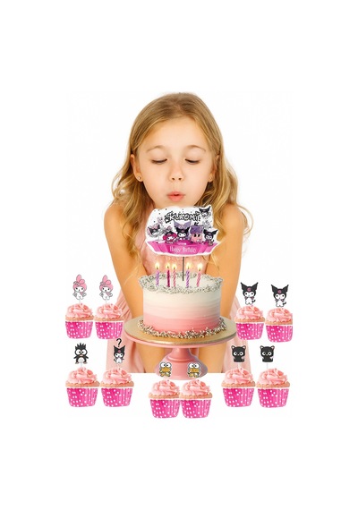 Kuromi Cake Topper Set Pasta Seti 20 Kürdan 25 Kek Kalıbı 1 Pasta Üstü Büyük Doğum Günü Pasta Süsü +3