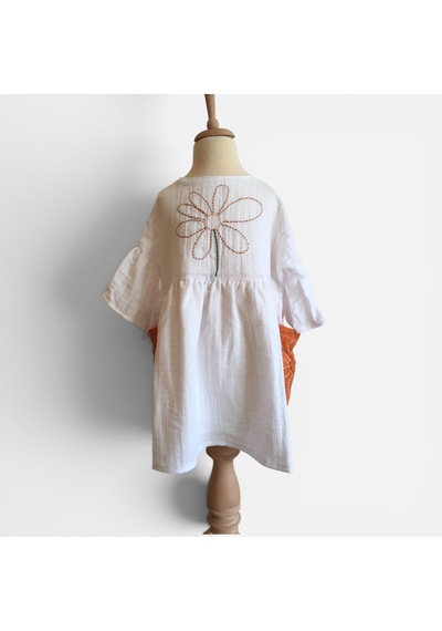 Bebe Kız Çocuk Bobo Tarzı Muslin Elbise Beyaz