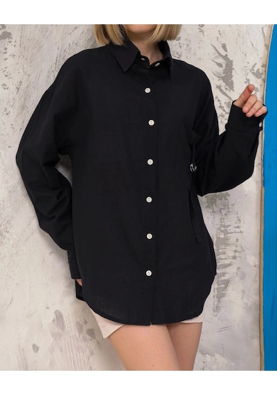 Kazax Relax Fit Keten Gömlek Siyah S255349 Siyah