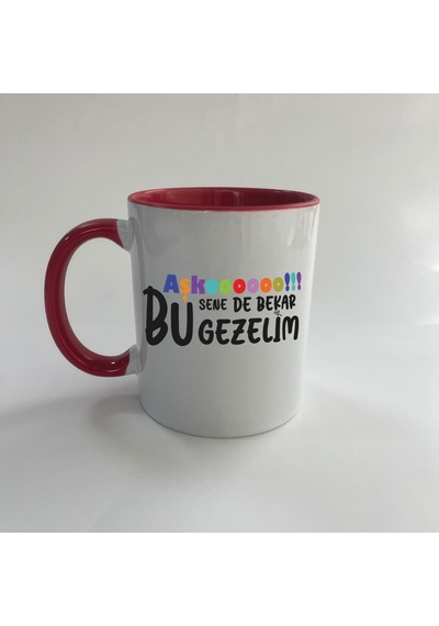 Mor Mürekkep Aşkoooooo Baskılı Kırmızı Mega Kupa