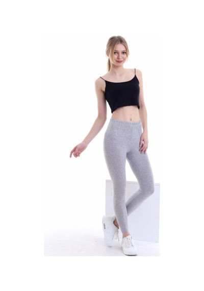 Self Clothing Kadın Flamlı Gri Penye Kumaş Tayt Yüksek Bel Slf1292Gri