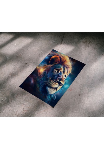 Çerçevesiz Poster Renkli Aslan, Dijital Baskı Aslan Poster, Ofis, Salon Dekorasyon