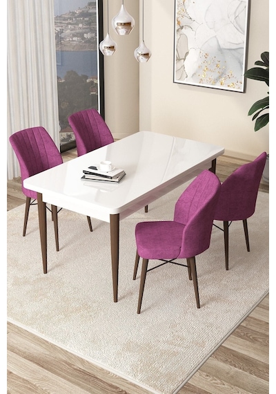 Canisa Concept Arp Serisi Sabit Mutfak Masası Takımı 70x110 Beyaz Ceviz Masa 4 Mor Sandalye Masa Beyaz/ Sandalyeler Mor Canisa Concept Arp Serisi Sabit Mutfak Masası Takımı 70x110 Beyaz Ceviz Masa 4 Mor Sandalye Masa Beyaz/ Sandalyeler Mor