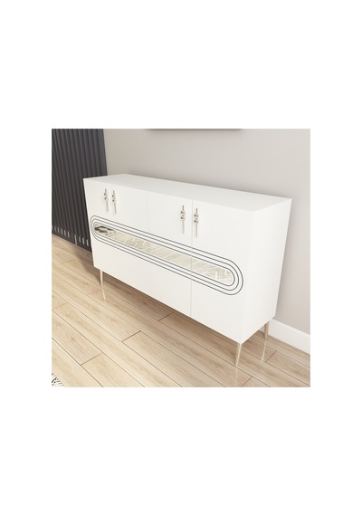 Karsu 120 Cm Konsol, Tv Ünitesi, Çok Amaçlı Dolap Beyaz-gümüş Beyaz-gümüş
