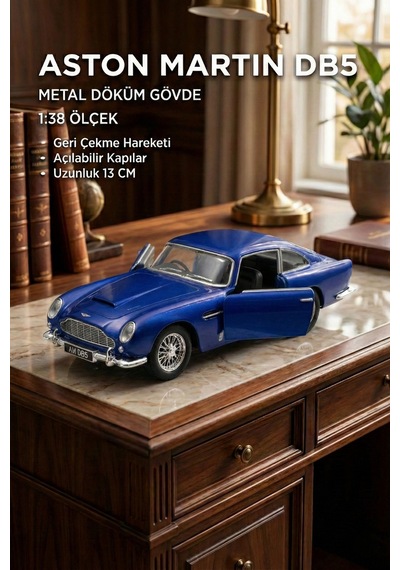 Lacivert Aston Martin Db5 1:38 Ölçek Metal Çek Bırak Model Araba - Açılabilir Kapılar 13 Cm