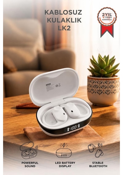 Lenovo Thinkplus Bluetooth Kulaklık Akıllı Dijital Göstergeli 5.4 Kablosuz Kulaklık Lk2 Beyaz