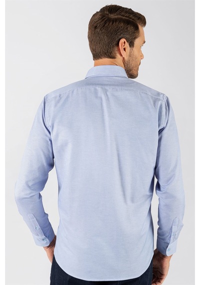 Tudors Klasik Fit Rahat Kesim Poplin Oxford Erkek Gömlek-23435 Mavi