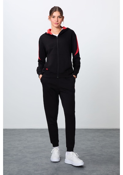 Tommy Life Siyah Kompakt Pamuklu Kalın Pürüzsüz Dokulu Kapüşonlu Oversize Fit Kadın Eşofman Takım - 95343 Siyah