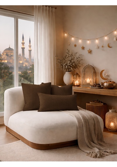 Br Perle Kahverengi Keten Dokulu Dekoratif Kırlent Kılıfı Modern Salon Koltuk Yastığı
