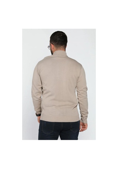 Slim Fit Yarım Balıkçı Yaka Triko Kazak Vizon
