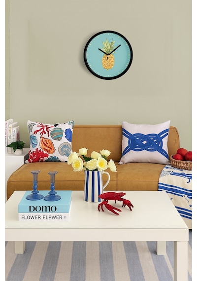 Ananas Tasarımı Mutfak Duvar Saati - 25cm - Önü Camlı Siyah Kasa - Sessiz Mekanizma-jh0537 Siyah