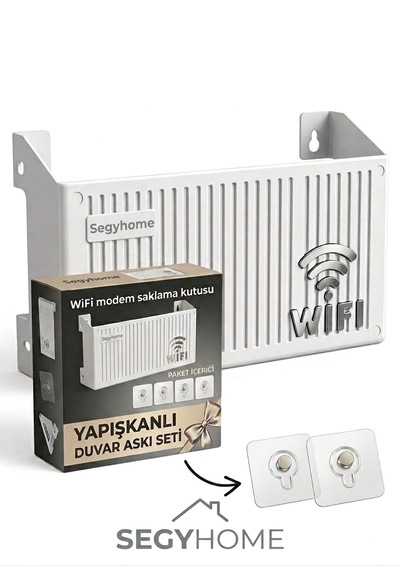 Wifi Modem Saklama Kutusu Plastik Malzeme İle 15x25x6 Cm Boyutlarında Şık Duvar Tipi Yapışkanlı Vida Hediyedli 2 Adet Beyaz - Gri
