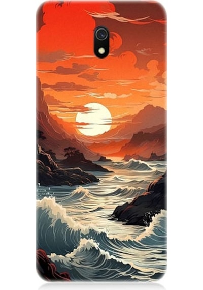 Xiaomi Redmi 8a Uyumlu Deniz Dağ Ve Gün Batımı Desenli Silikon Kılıf