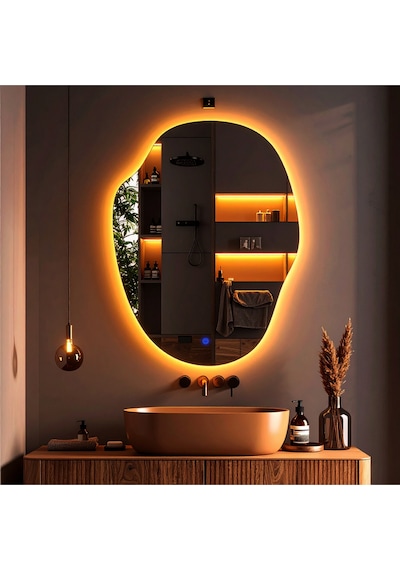 Doravia Amber Led'li Lavabo & Banyo Aynası Dokunmatik Sensörlü 100 X 75 Cm Turuncu