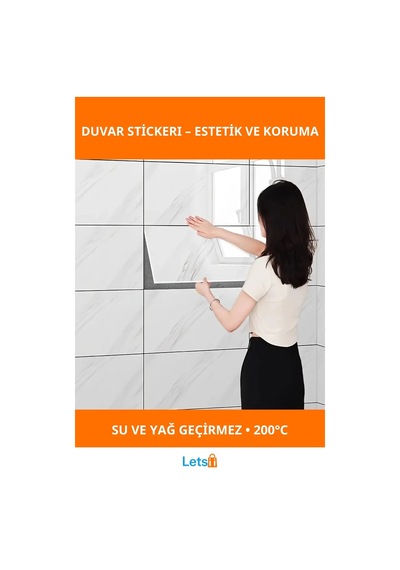 Beyaz Mermer Desenli Sugeçirmez Alüminyum Plastik Duvar Stickerı 60cm X 30cm Çok Renkli