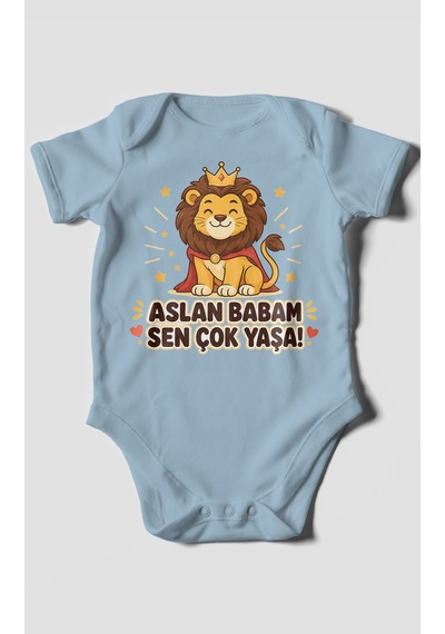 Morivokids Aslan Babam Sen Çok Yaşa Kısa Kollu Bebek Body %100 Pamuk Bebe Mavisi