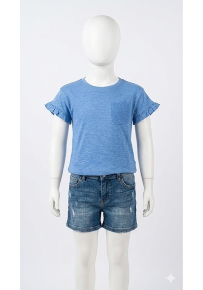 Benetton Kız Çocuk Mavi Tshirt