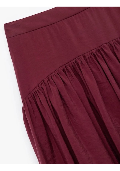 Koton Modal Kumaş Bol Kalıp Pileli Uzun Kloş Bordo Kadın Etek 6wak70082ew Bordo