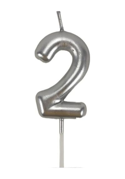 2 Iki Rakamlı Gümüş Gri Mum 6.5 Cm
