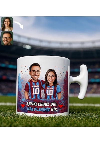 Bk Gift Kişiye Özel İsimli Bordo-mavi Sevgili Karikatürlü Hammer Kupa Bardak İsim Ve Forma Numaralı Taraftar Kupa, Doğum Günü Hediyesi Kobitmeyencom Çok Renkli