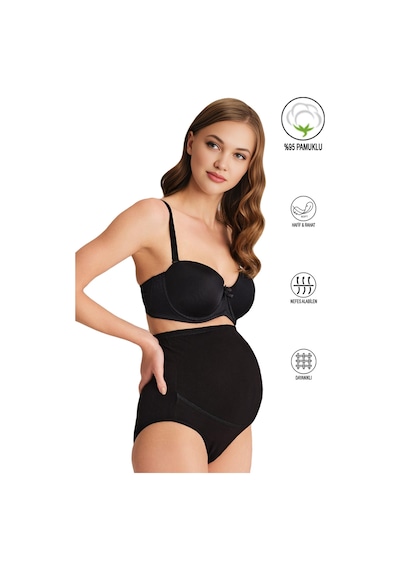 Özkan Underwear Özkan 23582 Kadın Pamuklu Likralı Yumuşak Esnek Süprem Hamile Lohusa Yüksek Bel Bato Külot Siyah