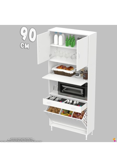 Modilayn Ece Çok Amaçlı Mutfak Dolabı Fırın Bölmeli, Çekmeceli, Kapaklı Ve Sepetli 90 Cm Beyaz Modilayn Ece Çok Amaçlı Mutfak Dolabı Fırın Bölmeli, Çekmeceli, Kapaklı Ve Sepetli 90 Cm Beyaz