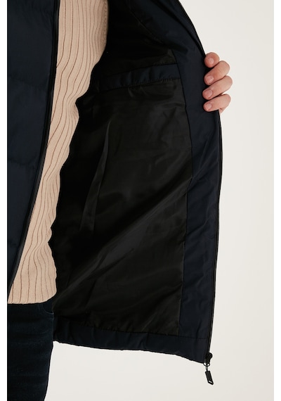 Buratti Su Itici Slim Fit Soğuğa Ve Rüzgara Dayanıklı Kapüşonlu Şişme Erkek Mont 649005 Lacivert