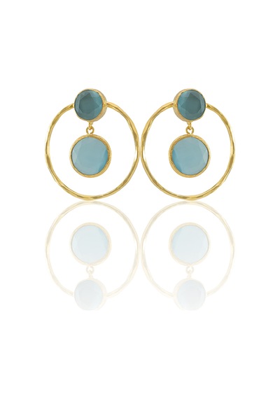 Kadir Jewellery 22 Ayar Altın Kaplama Kadın Halka Küpe -el İşçiliği Ve Hipoalerjenik Küpe Açık Mavi