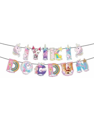 Unicorn Doğum Günü Parti Seti İyi Ki Doğdun Banner + Tabak + Bardak + Peçete Unicorn Temalı Parti Süsü