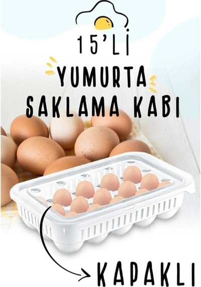 Yumurtalık 15^li Yumurta Saklama Kabı Buzdolabı Yumurta Kutusu, Beyaz