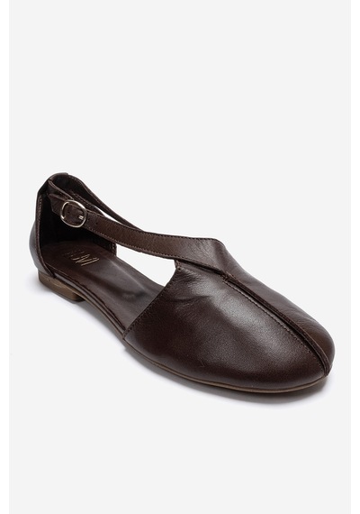 Luvishoes Fable Kahverengi Cilt Hakiki Deri Yanları Açık Kadın Babet Ayakkabı