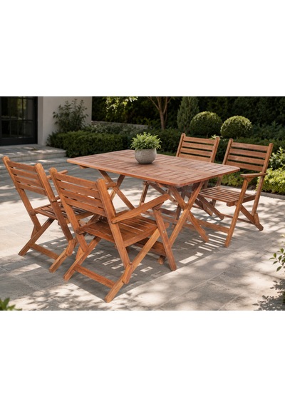 Modermo 4 Kişilik Ahşap Katlanır Koltuklu Bahçe Seti - 135x80 Cm Grup E