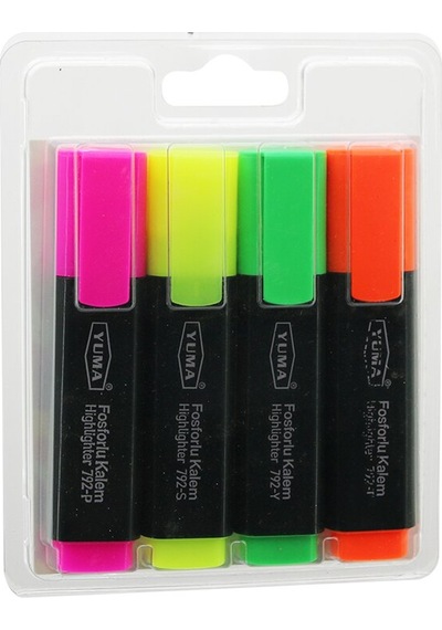 Yuma Ym-792-4 792-t-y-s-p 4pcs Fosforlu Kalem Turuncu - Yeşil - Sarı - Pembe 4832 Çok Renkli